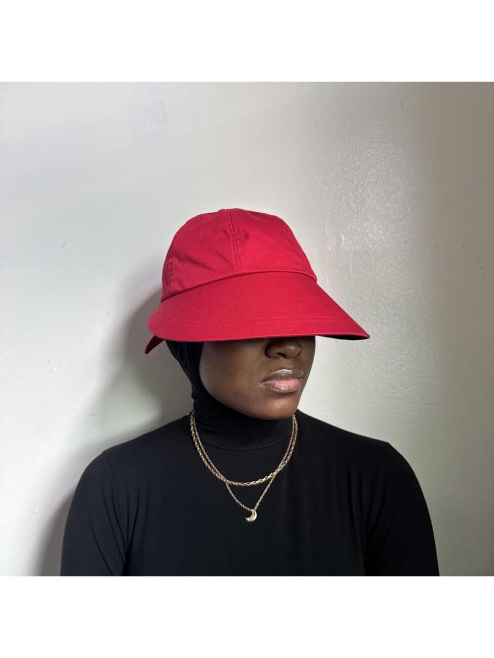 2000s Cherry Red Wide Brim Cotton Bucket Sun Hat Back Bow Fits Like One Size 24" View 2